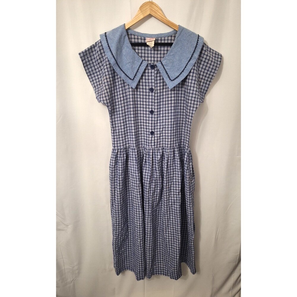 Vtg Cottontail Originals Traditonal Linen Cotton Plaid Summer Dress Sz 6 Cottage